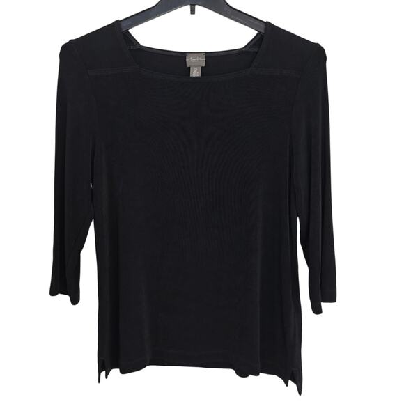 Chico's Travelers Pullover Top Size Large / 2 Black Square Neck Slinky Knit - Picture 1 of 7
